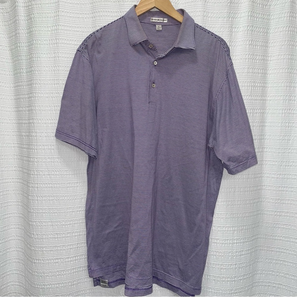 Royal purple and white strip Peter Millar polo